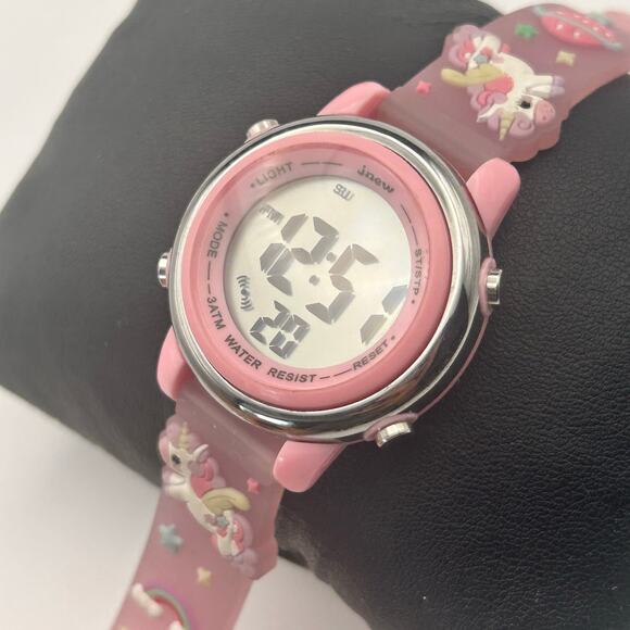 JNEW Pink Silver Unicorn Kids Fashion Digital Watch 34mm Working - Picture 3 of 8